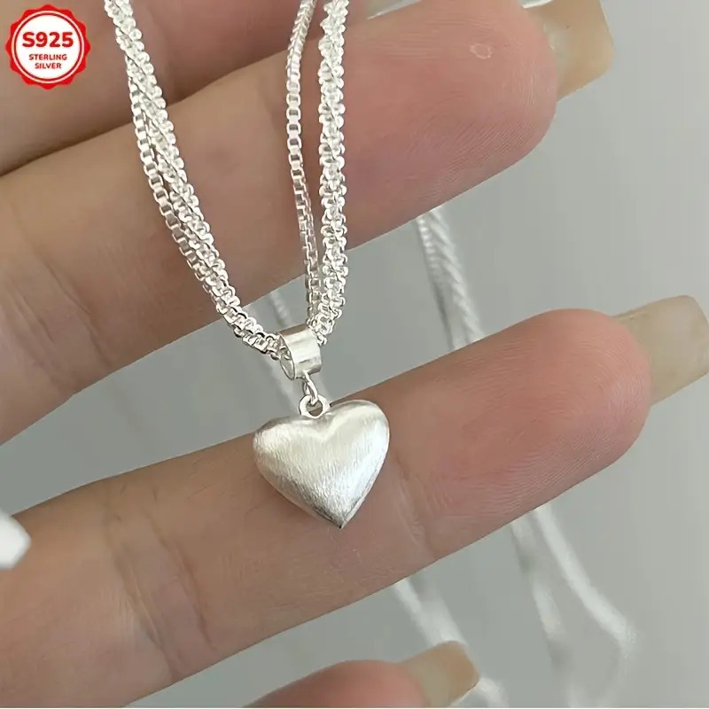 Women's 925 Silver Heart-shaped Necklace, Double-layer Design